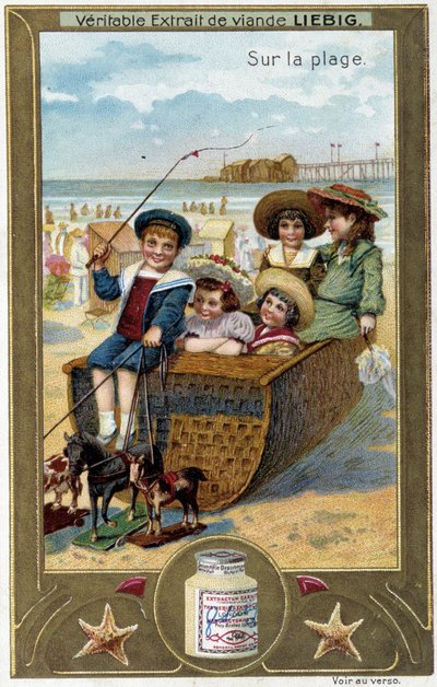 Liebig cromolitografía serie "Juego de Playa" de los niños. sd. Siglo XIX de French School