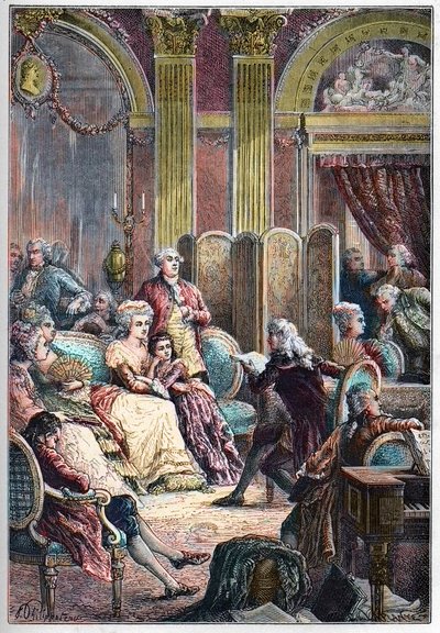 Salón literario - Lectura de “Paul y Virginia” de Jacques-Henri Bernardin de Saint-Pierre en los salones de Madame Necker en París - junto a Mme Necker su esposo Jacques Necker y su hija Germaine, luego, Mme de Stael de French School