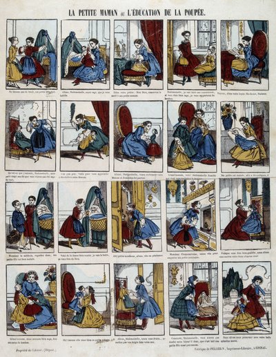 Pequeña mamá “La Educación de la Muñeca”. Imagen de Epinal, sd. siglo XIX. de French School