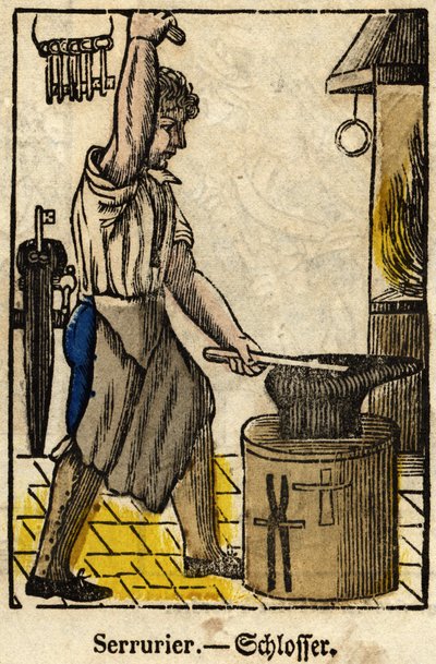 Cerrajero; Serie sobre oficios, imagen de Epinal del siglo XIX de French School