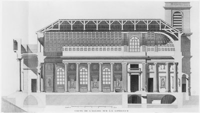 Sección longitudinal de la iglesia Saint-Philippe-du-Roule, París de French School