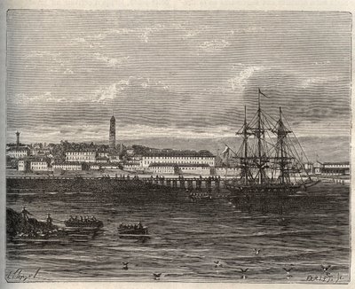 Lorient - Morbihan en la Región de Bretaña - grabado en “La France illustree: geographie, histoire, administración statistique” por V.A. Malt-Brown. 1884 de French School