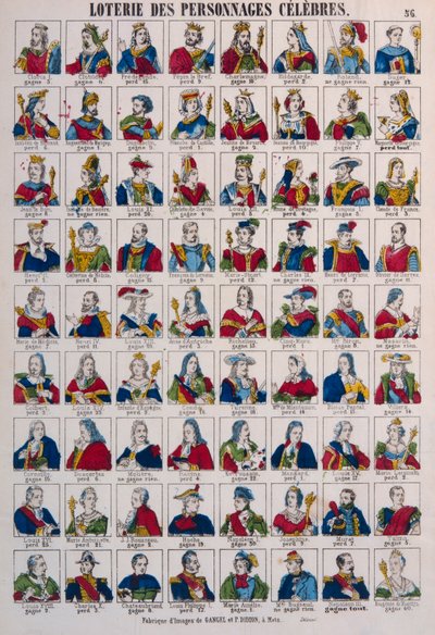 Lotería de Personas Célebres, publicada por Gangel & P. Didion, Metz, c.1870 de French School