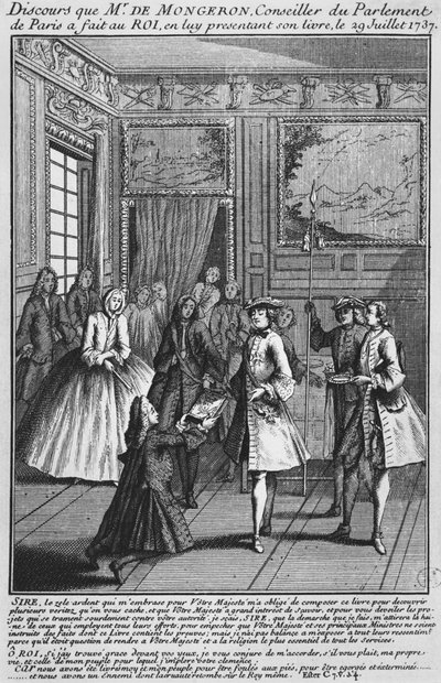 Louis Basile Carre de Montgeron ofreciendo su libro sobre el diácono François de Paris y los Convulsionarios de Saint-Médard al rey Luis XV, 1737 de French School