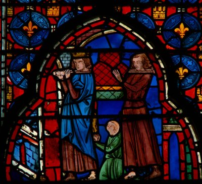 Luis IX llevando reliquias a Sainte-Chapelle, asistido por Robert D