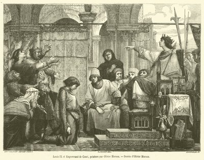 Luis IX y Enguerrand de Couci (grabado) de French School