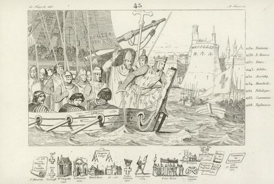 Luis IX de Francia liderando el ataque a Damieta, Egipto, Séptima Cruzada, 1249 de French School