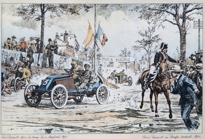Louis Renault conduciendo en la carrera de París a Madrid de 1903, c.1903 de French School
