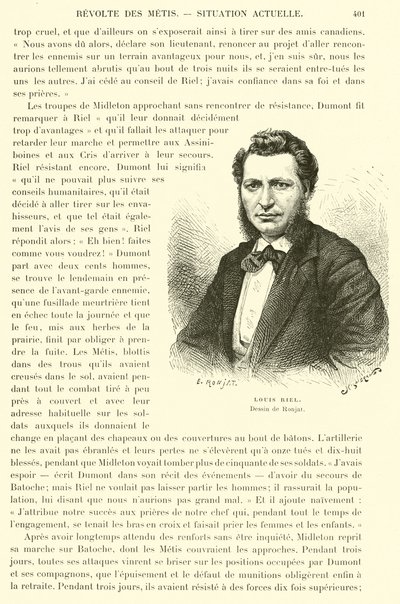 Louis Riel, político canadiense y líder del pueblo Métis de las praderas canadienses de French School