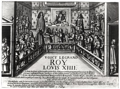 Luis XIV administrando justicia (xilografía) de French School