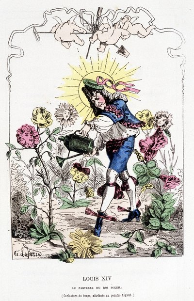 Luis XIV disfrazado de jardinero - en “Historia de Francia Tintamarresque” de Touchatout de French School