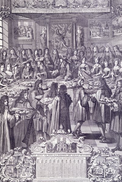 Luis XIV, amor y deleite de su pueblo, grabado del Almanaque de French School