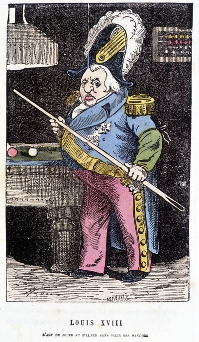 Luis XVIII jugando al billar - en “Histoire de France Tintamarresque” por Touchatout de French School