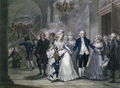Luis XVI (1754-93) despidiéndose de su familia, 20 de enero de 1793, grabado por Reinier Vinkeles (1741-1816) y Daniel Vrydag (1765-1822) de French School