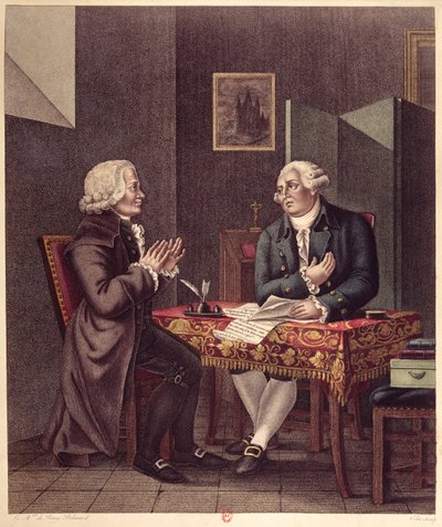 Luis XVI (1754-93) leyendo su último testamento a Guillaume de Lamoignon de Malesherbes (1721-94) en el Templo, 25 de diciembre de 1793 de French School