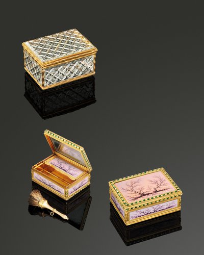Boite-à-Mouches de oro esmaltado de doble apertura Luis XVI, París, 1778/79 de French School