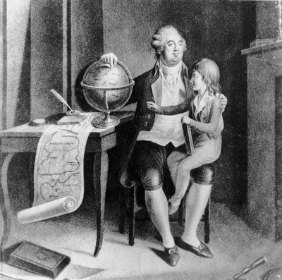 Luis XVI enseñando geografía al Delfín (litografía) de French School