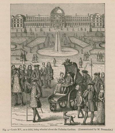 Luis XV, de niño, siendo paseado por los jardines de las Tullerías de French School