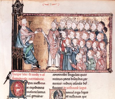 Luis X (1289-1316) el Obstinado entregando la Carta a los Normandos, de Le Grand Coutumier de Normandie, c.1340 de French School