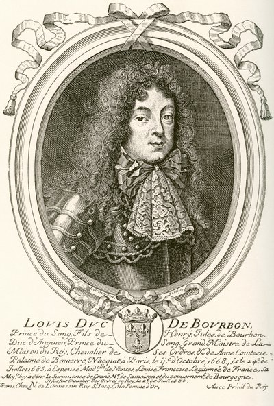 Luis de Borbón, Príncipe de Condé, 1668 - 1710. Príncipe de la sangre en la corte francesa de Luis XIV. De Les Heures Libres publicado en 1908 de French School