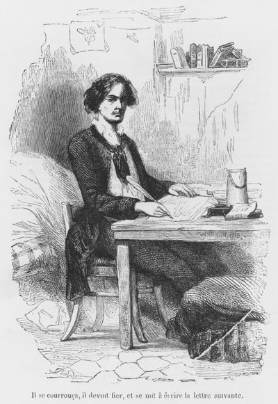 Lucien de Rubempre escribiendo una carta, ilustración de 