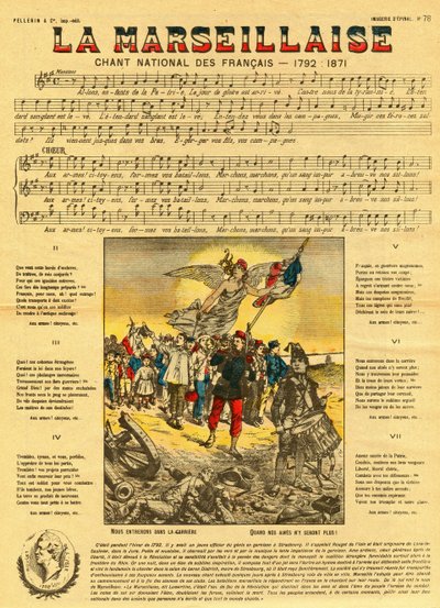 Letra y música de la Marsellesa, el himno francés compuesto por Rouget de Lisle (Rouget de L