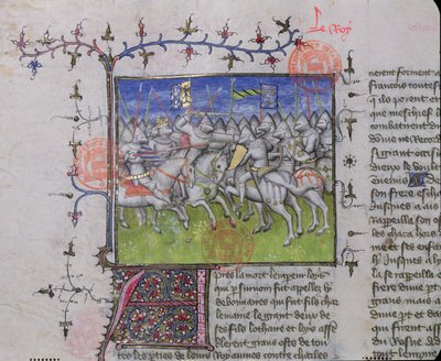 MS.2028 Combate entre los hijos de Luis I el Piadoso (778-840), de las Grandes Crónicas de Francia, 1375-79 de French School
