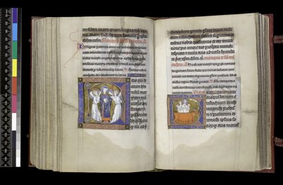 MS 300 f202v-203r, Sufragio a San Denis y Sufragio a San Eustaquio, del Salterio y Horas de Isabel de Francia, París, c.1265-70 de French School