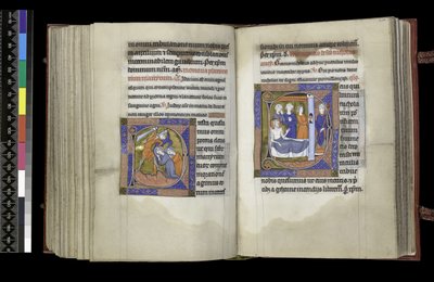 MS 300 f203v-204r, Sufragio a los Mártires y Sufragio a San Nicolás, folio del Salterio y Horas de Isabel de Francia, París, c.1265-70 de French School