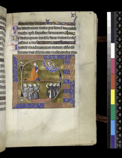 MS 300 f.42r, David reza a Dios en la nube, del Salterio y Horas de Isabel de Francia, París, c.1265-70 de French School