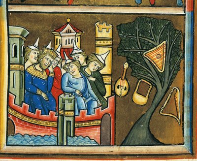 MS CXXXVII fol. 139v, Judíos de luto en Babilonia, del Salterio de Santa Isabel de French School