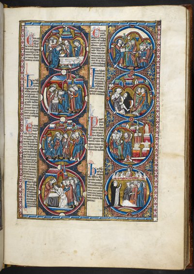 MS. Harley 1527, f.77r, miniaturas de la Bible moralisée (vitela) de French School