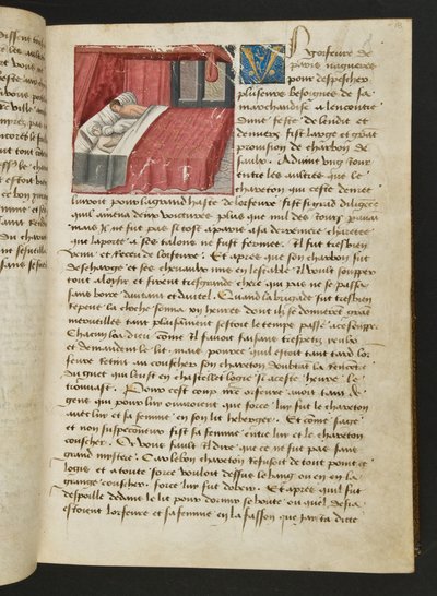 MS Hunter 252 018r Página de Cent Nouvelles Nouvelles, c.1461-62 de French School