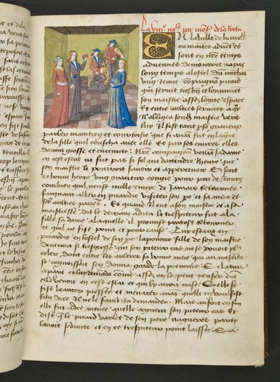 MS Hunter 252 019r Página de Cent Nouvelles Nouvelles, c.1461-62 de French School
