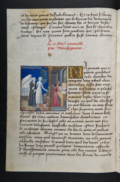MS Hunter 252 036v Página de Cent Nouvelles Nouvelles, c.1461-62 de French School