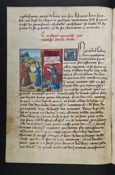 MS Hunter 252 038v Página de Cent Nouvelles Nouvelles, c.1461-62 de French School