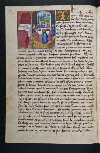 MS Hunter 252 042v Página de Cent Nouvelles Nouvelles, c.1461-62 de French School