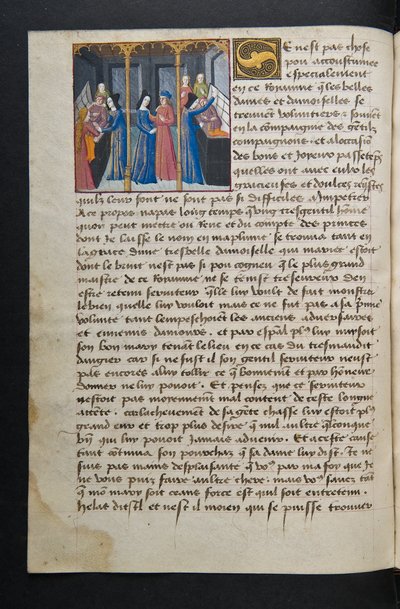 MS Hunter 252 062v Página de Cent Nouvelles Nouvelles, c.1461-62 de French School