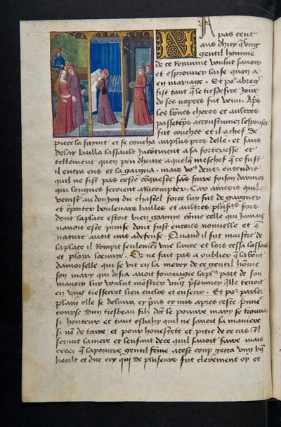 MS Hunter 252 068v Página de Cent Nouvelles Nouvelles, c.1461-62 de French School