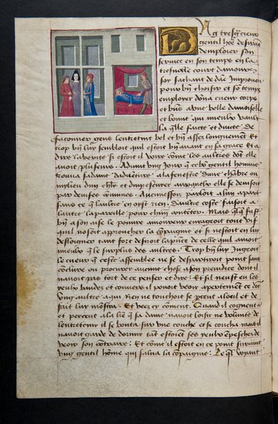 MS Hunter 252 089v Página de Cent Nouvelles Nouvelles, c.1461-62 de French School
