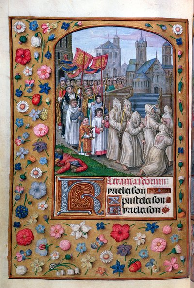MS Vol. 137 f.136v La procesión del Papa Gregorio I (c.540-604) por Roma en 590, de las letanías de un Libro de Horas, francés, principios del siglo XVI de French School