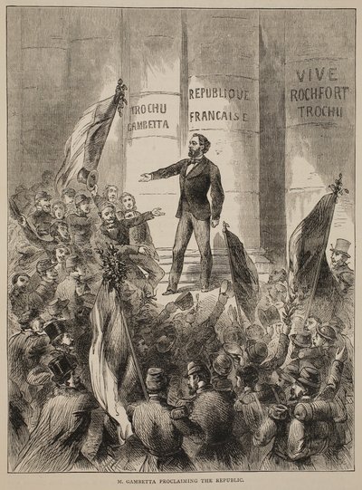 M. Gambetta proclamando la República, septiembre 1870, ilustración de la Historia de la Guerra entre Francia y Alemania, 1870-1871 de French School