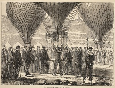 M. Gambetta partiendo hacia Tours, ilustración de la Historia de la Guerra entre Francia y Alemania, 1870-1871 de French School