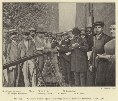 M Santos-Dumont después del rescate del no 5, callejón del Trocadero, 8 de agosto de 1901 de French School