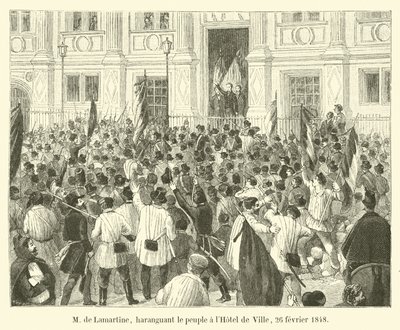 M de Lamartine, arengando al pueblo en el Hôtel de Ville, 26 de febrero de 1848 de French School