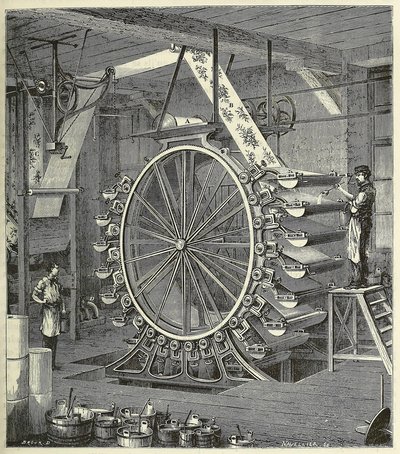 Máquina para Imprimir Papel Tapiz en hasta Veinte Colores, pub. 1873 (grabado) de French School