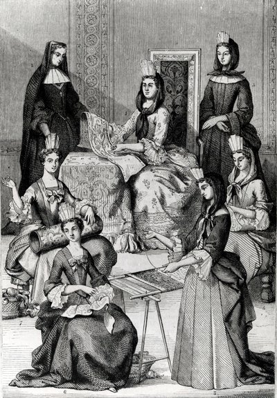Madame de Maintenon con sus damas de compañía de French School