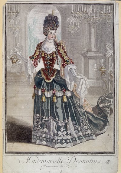 Mademoiselle Desmatins, músico (cantante) de la Ópera - grabado de French School