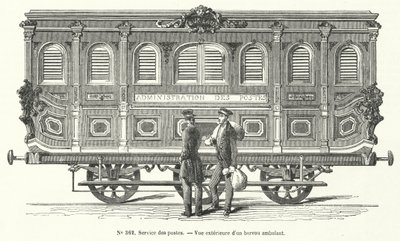 Carro de correo en los ferrocarriles franceses (grabado) de French School