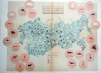 Principales áreas de caza y centros de la industria peletera en la URSS, ilustración de 